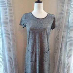 Eileen Fisher Hemp Organic Cotton Black & Gray Mini Stripe Dress Pockets Sz XXS